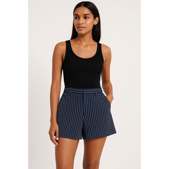 Abercrombie & Fitch High Rise Shorts Navy Stripe Large Preppy - Picture 1 of 10